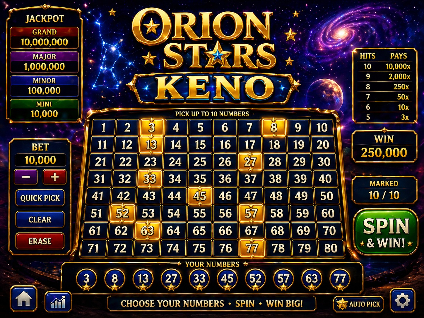 Orion Stars keno game